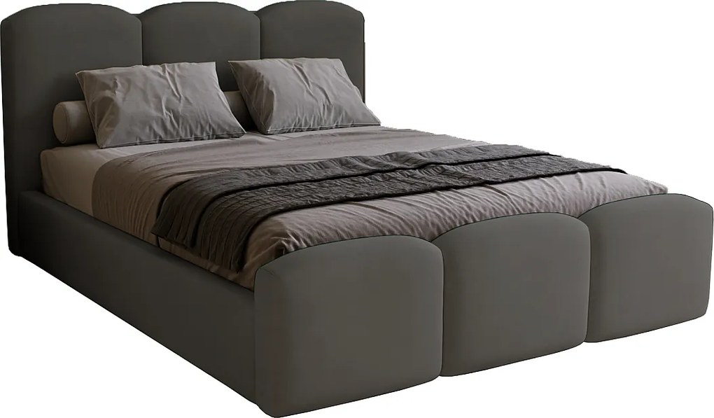 Łóżko dwuosobowe 140x200 cm Capri - pojemnik, stelaż drewniany - welur, ciemny szary (Magic Velvet 2271)