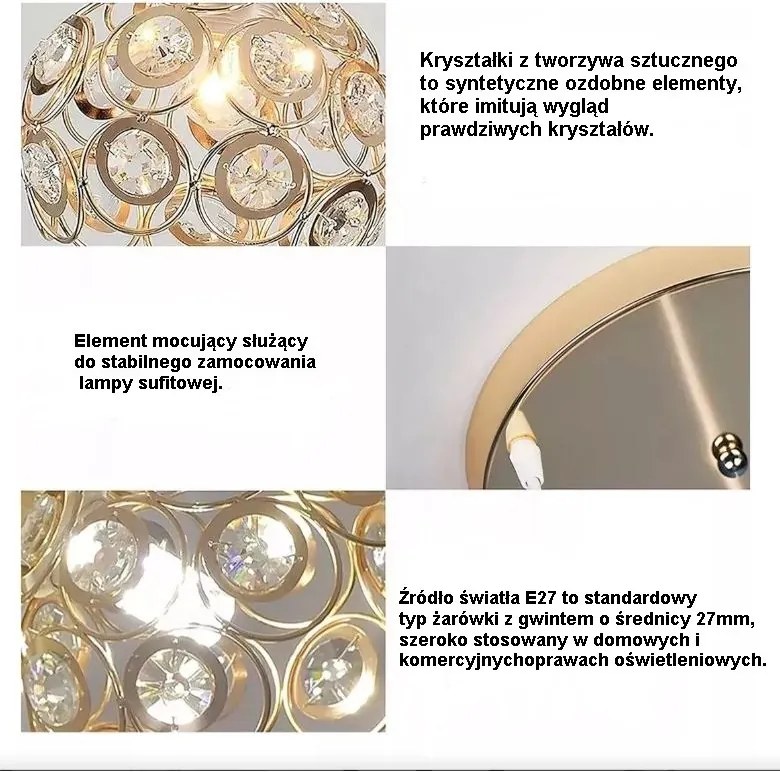 Lampa sufitowa z ażurowymi kloszami i kryształkami wisząca AT10-3SZ-Złoto