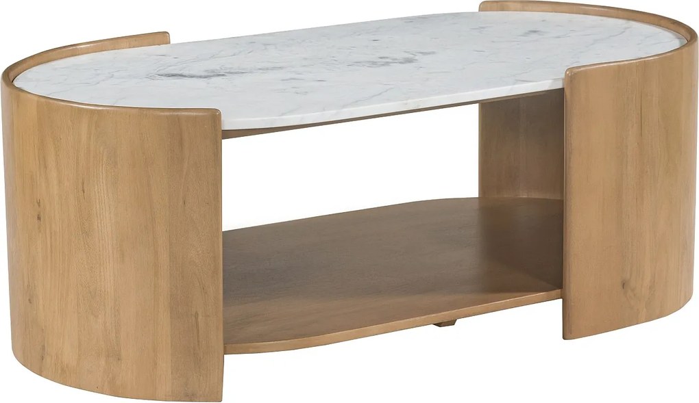 Ława z wnęką z drewna mango i marmuru - Naturalny i biały - ISLARA