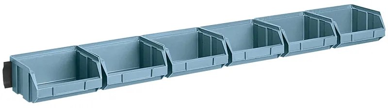 Szyny stalowe z plastikowymi skrzynkami, 6x pudełko 100 x 95 x 50 mm