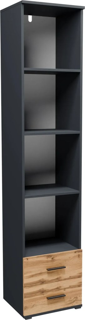 Wysoki regał słupek z 2 szufladami grafit + dąb wotan C3-C92