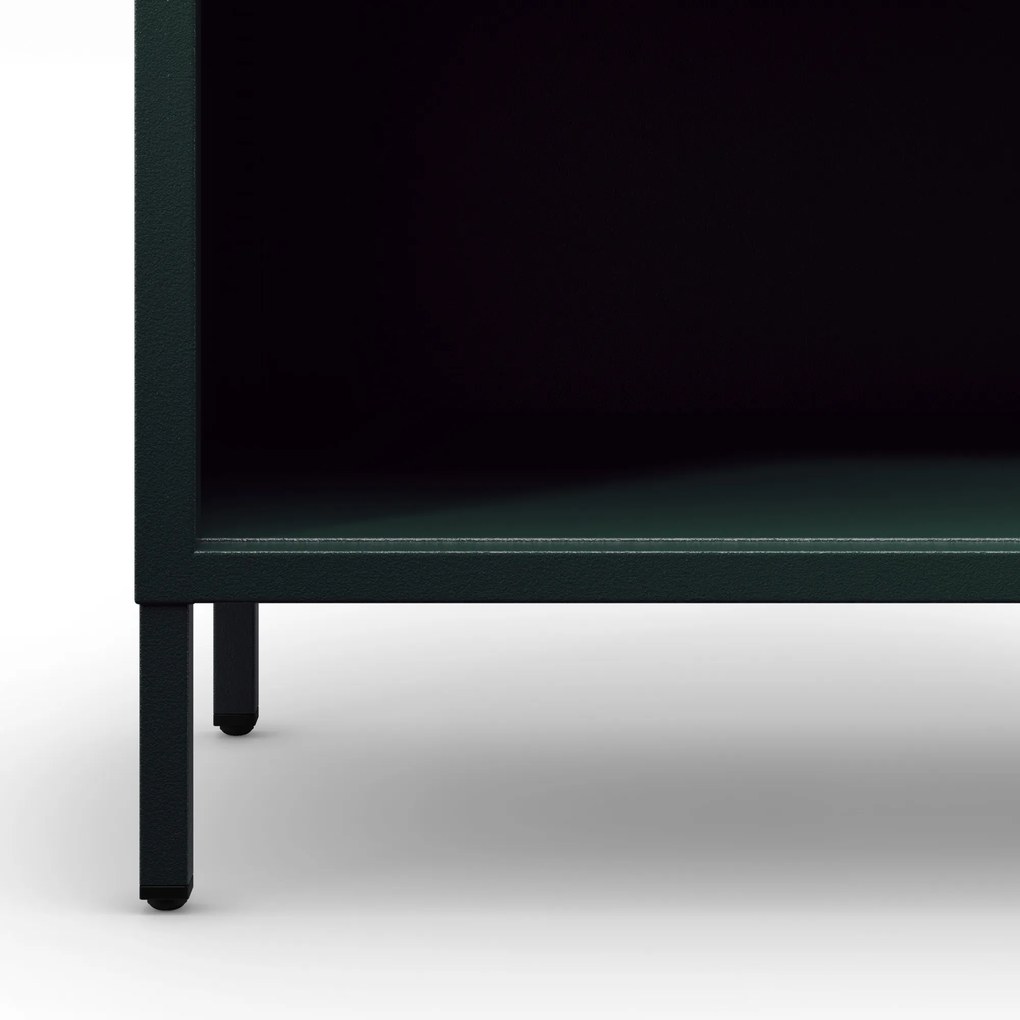 Regał niski metalowy otwarty na nóżkach butelkowa zieleń, 1000x900x350 mm: LUCA Modern