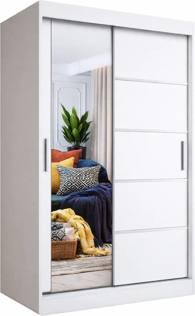 Biała szafa przesuwna z lustrem 120 cm T0-T34