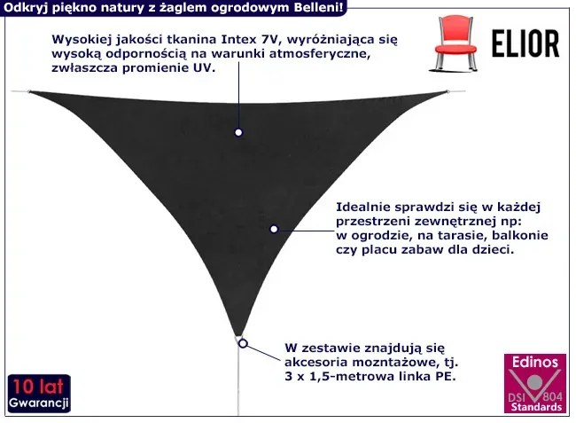 Trójkątny żagiel ogrodowy antracyt - Norea