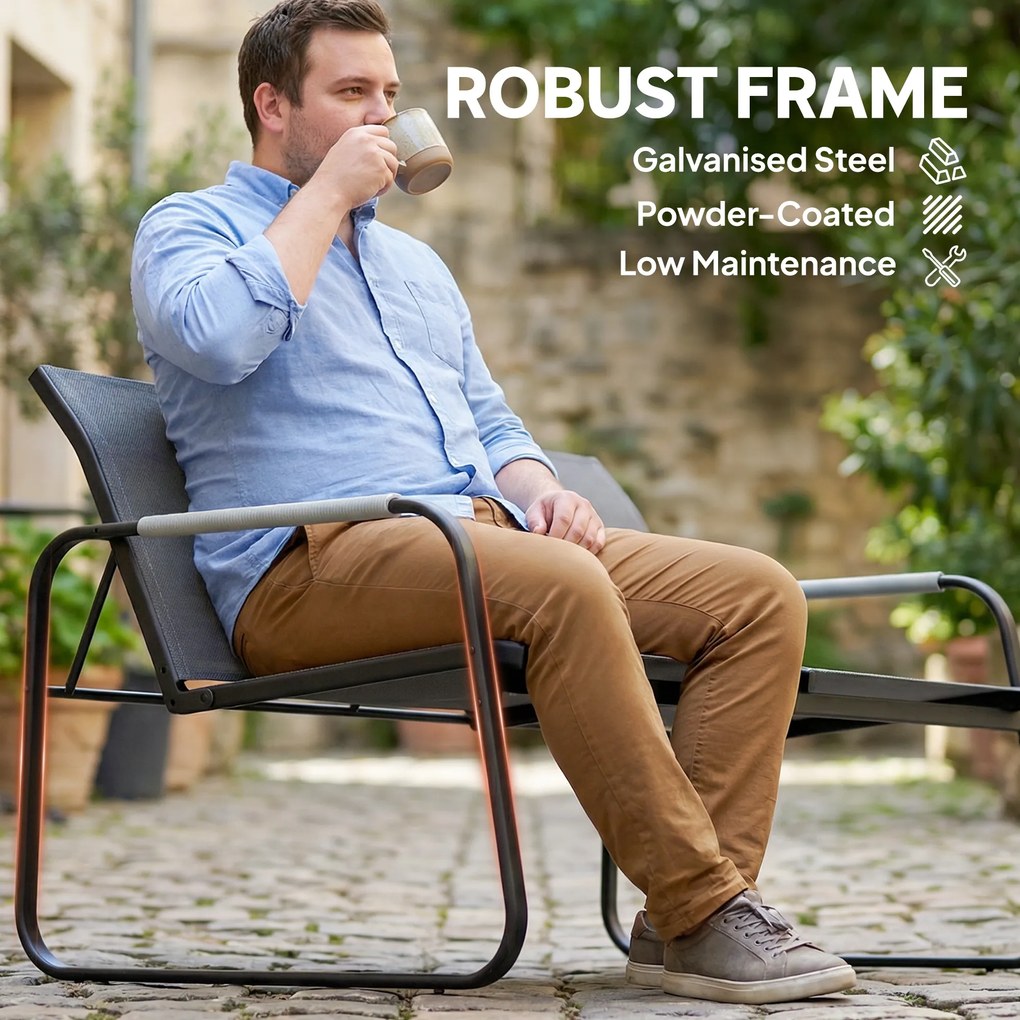 Outsunny Zestaw Mebli Ogrodowych dla 4 Osób Oddychająca Sofa Ogrodowa z 2-osobową Ławką, 2 Krzesłami, Okrągłym Stołem i Regulowanymi Nóżkami | Aosom PL