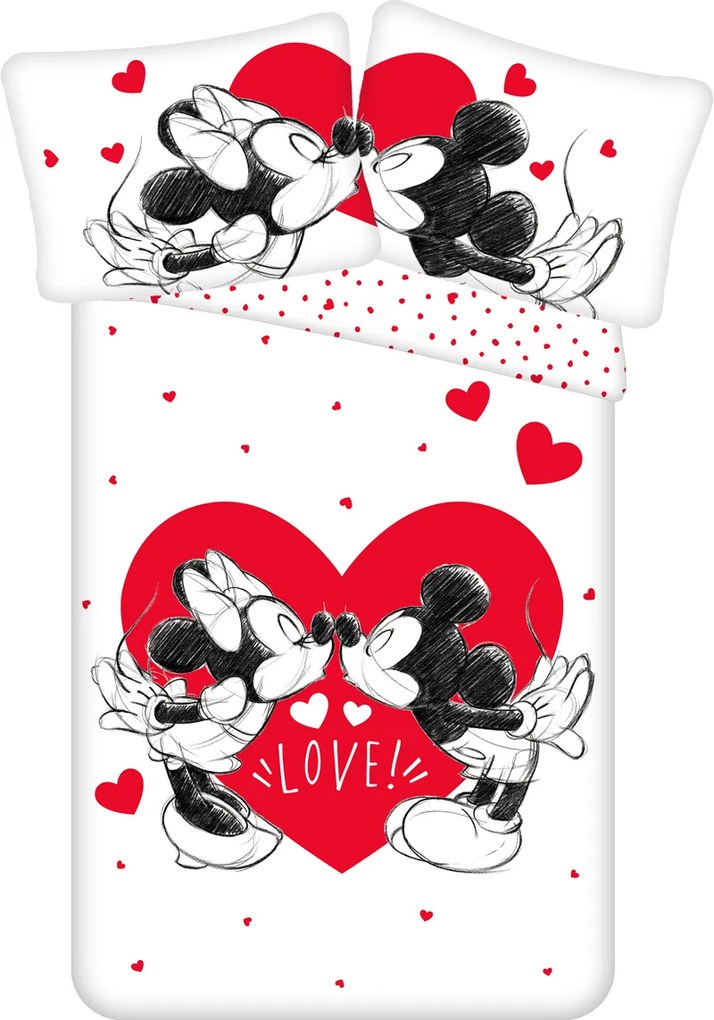 PrzytulneMieszkanie.pl PrzytulneMieszkanie.pl Dziecięca bawełniana pościel MICKEY & MINNIE LOVE biała Rozmiar pościeli: 70 x 90 cm | 140 x 200 cm