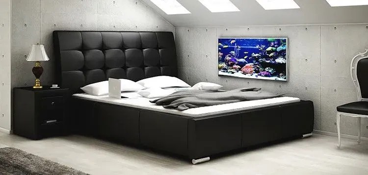 Łóżko z pikowanym zagłówkiem i pojemnikiem 200x200 44 kolory Z2-E46