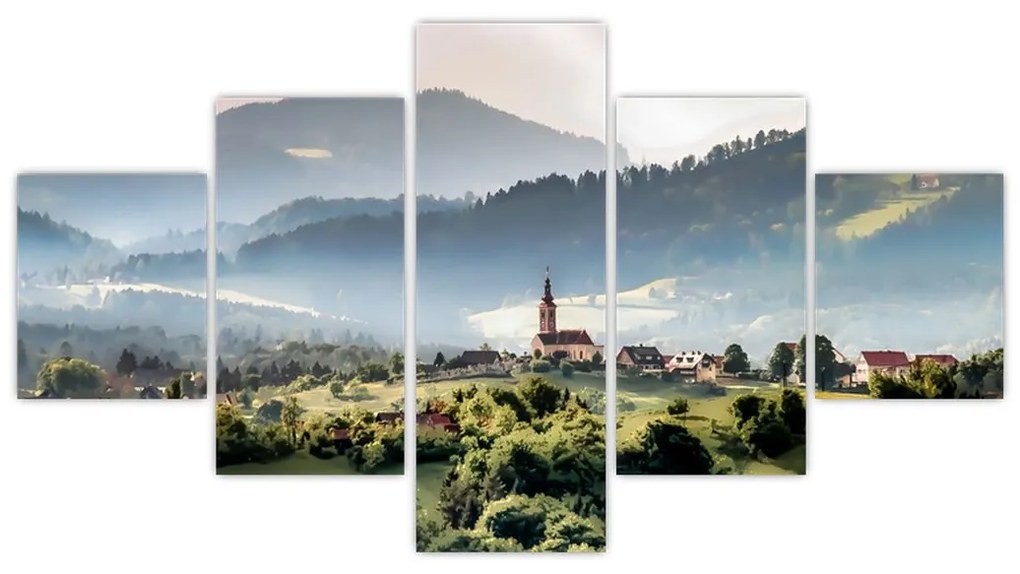 Obraz - wieś we mgle (125x70 cm)