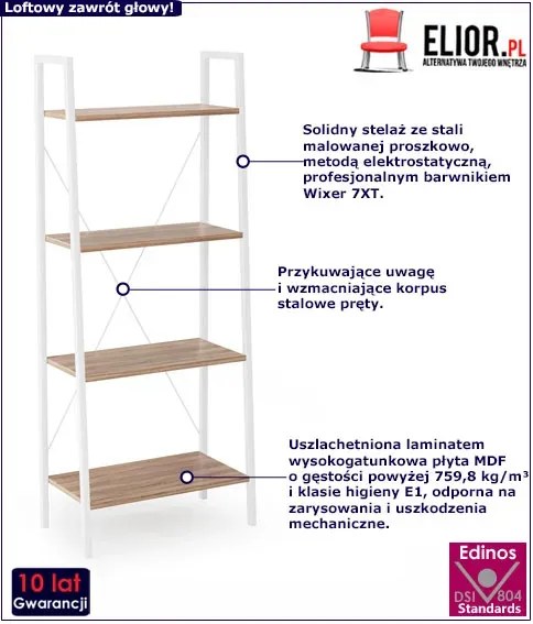 Loftowy Regał Otwarty Dąb Sonoma + Biały G7-M51