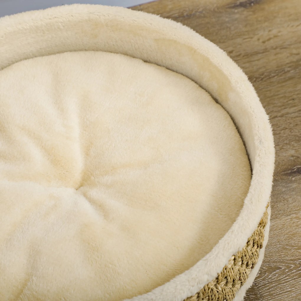 PawHut Łóżko dla zwierząt dla kotów i psów z trzciny morskiej zdejmowana poduszka beżowy khaki naturalny 48x48x245cm | Aosom PL