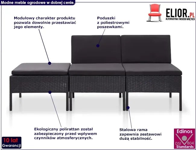 Zestaw czarnych mebli ogrodowych - Naja 2X