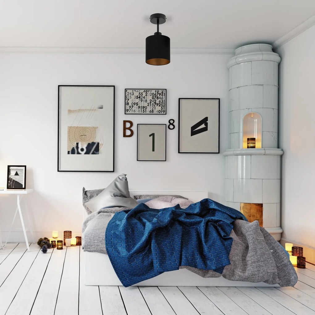 Lampa sufitowa czarna jednopunktowy spot z czarnym abażurem C-1010SC-S