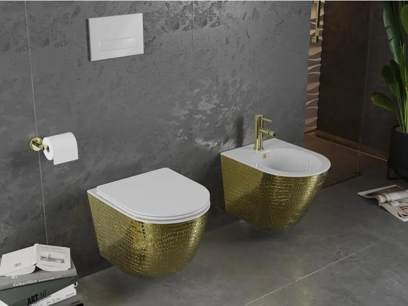 Mexen Lena bidet wiszący, biały/złoty wzór łuski - 35224808