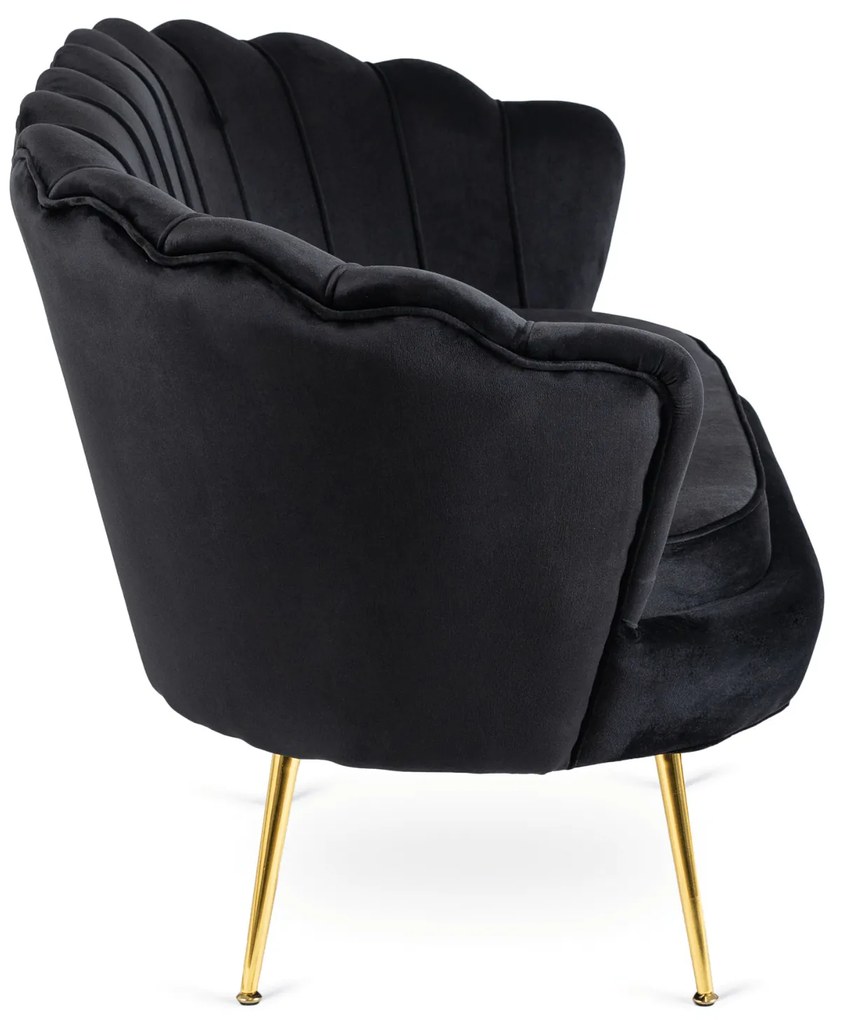 Sofa ZENDAYA Dwuosobowa Czarna Muszelka Glamour do Salonu