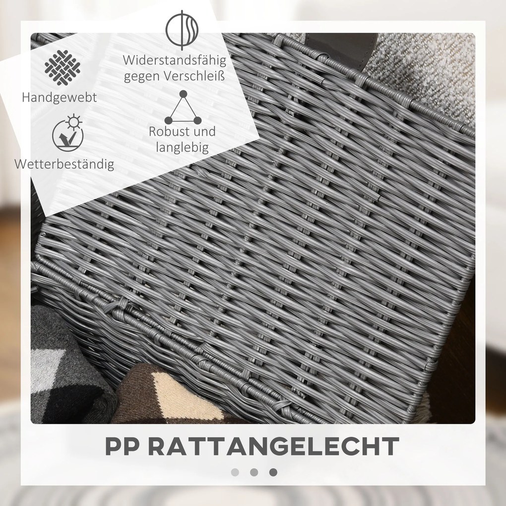 HOMCOM Zestaw 3 koszy do przechowywania z PE-Rattanu Szare z zapięciem i uchwytami 355x285x18cm | Aosom PL