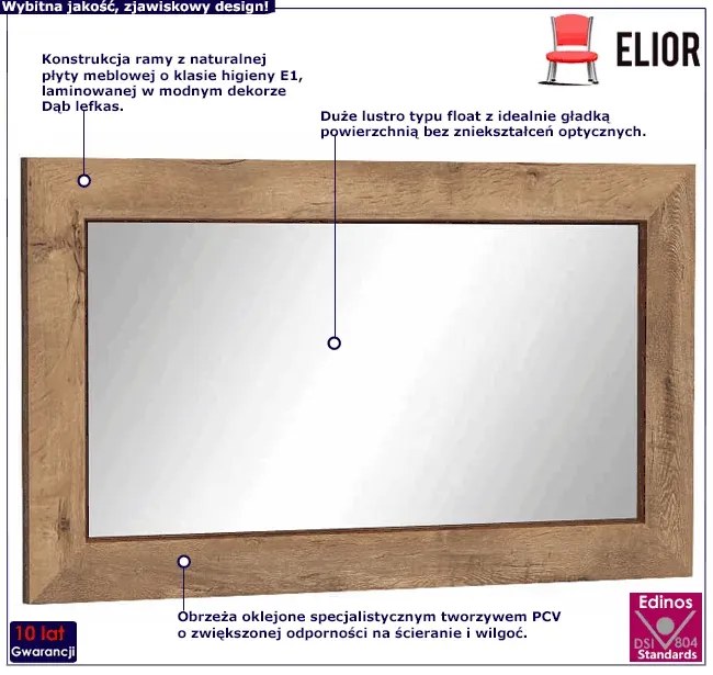 Lustro ścienne 70x120 w ramie dąb lefkas C3-G38