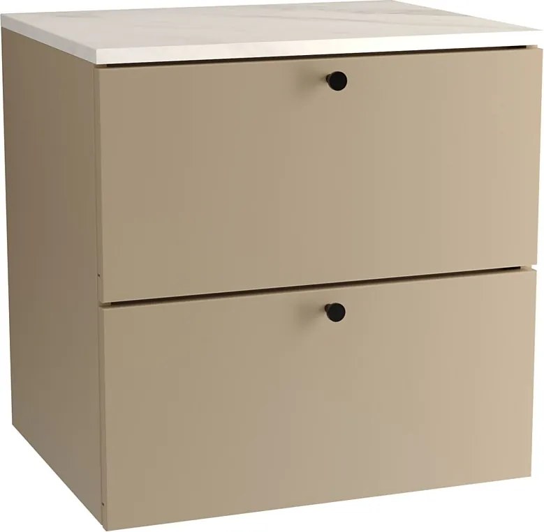 Szafka pod umywalkę WENA, gładkie fronty, Beti, 60x60x47 cm, Cappuccino/Marmur Bianco