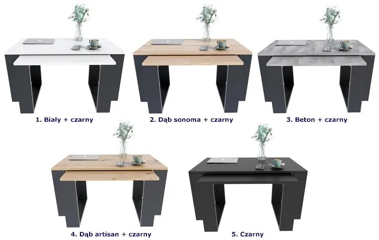 Komplet Stolików Czarny Kawowych Dąb Sonoma + Z0-L05
