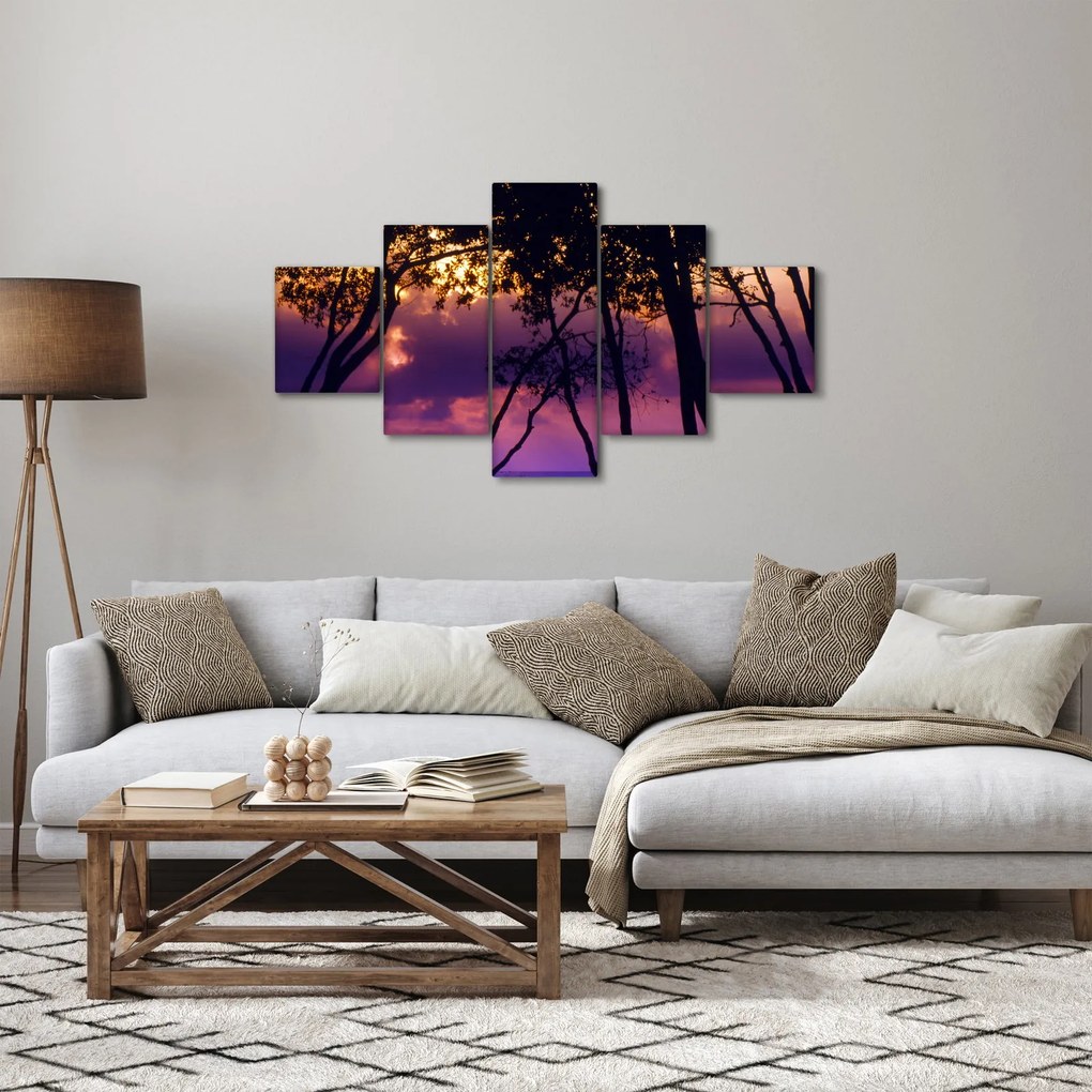 Obraz - Drzewa o zachodzie słońca (125x70 cm)