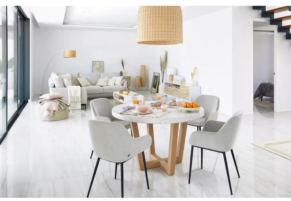 Biały stół ogrodowy z kamiennym blatem Kave Home Shanelle, ø 120 cm
