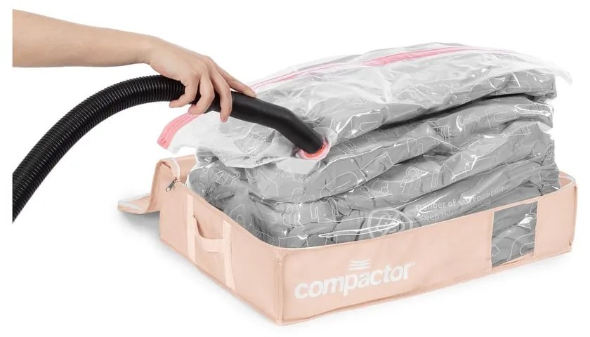 Plastikowe pojemniki próżniowe pod łóżko zestaw 3 szt. 65x45x15,5 cm Pink Edition – Compactor