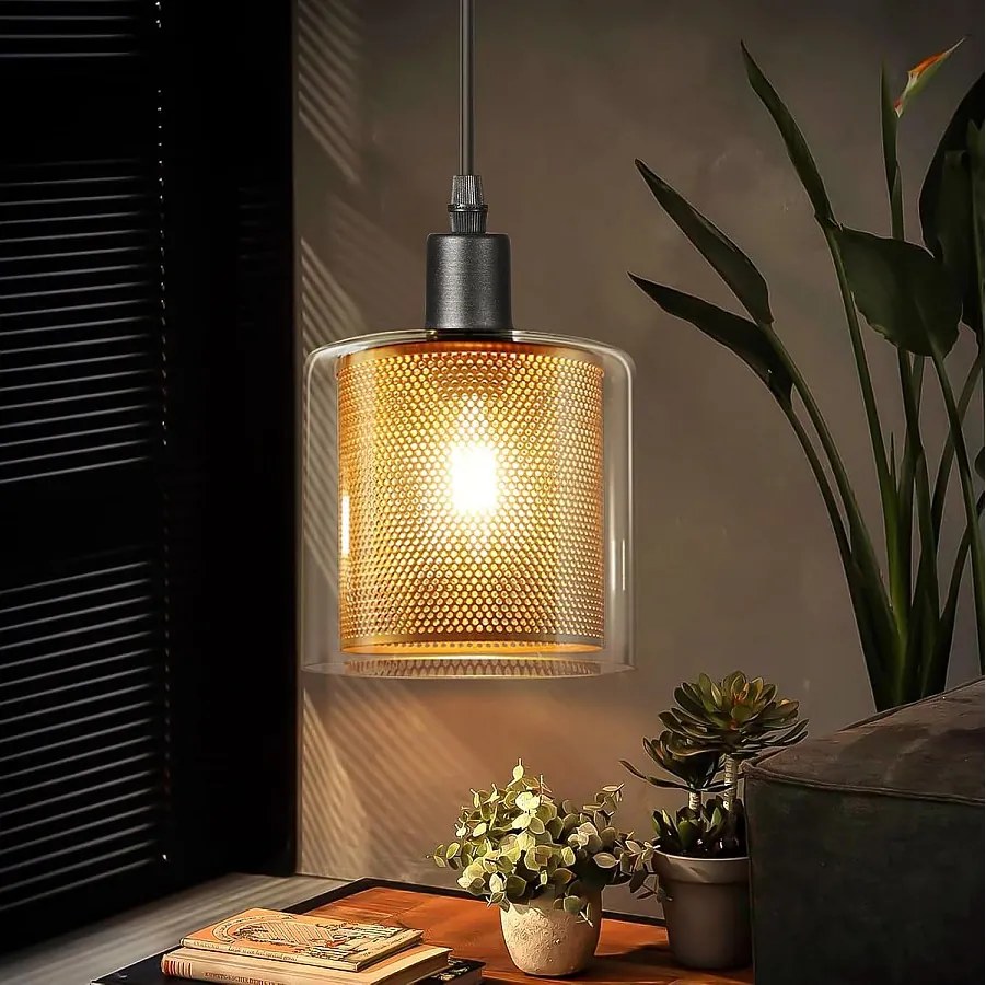 NETTLIFE Vintage lampa wisząca stołowa lampa wisząca - 1 żarówka E14 Max 40W retro szkło metal czarne złoto industrialne