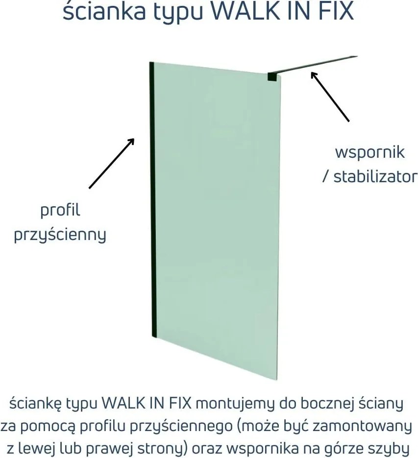 Ścianka prysznicowa przezroczysta 8 mm WALK IN MOLIS CLEAR SQUARE MASSI | rożne rozmiary : Kolor profili kabiny - złoty, Szerokość ścianki - 100 cm, Typ montażu - WALK in FIX (Do ściany)