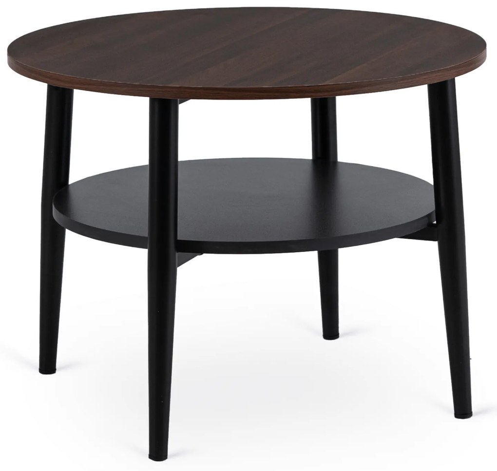 Stolik Kawowy Okrągły PAULO 60 cm Orzech/Czarny Nowoczesny Loft
