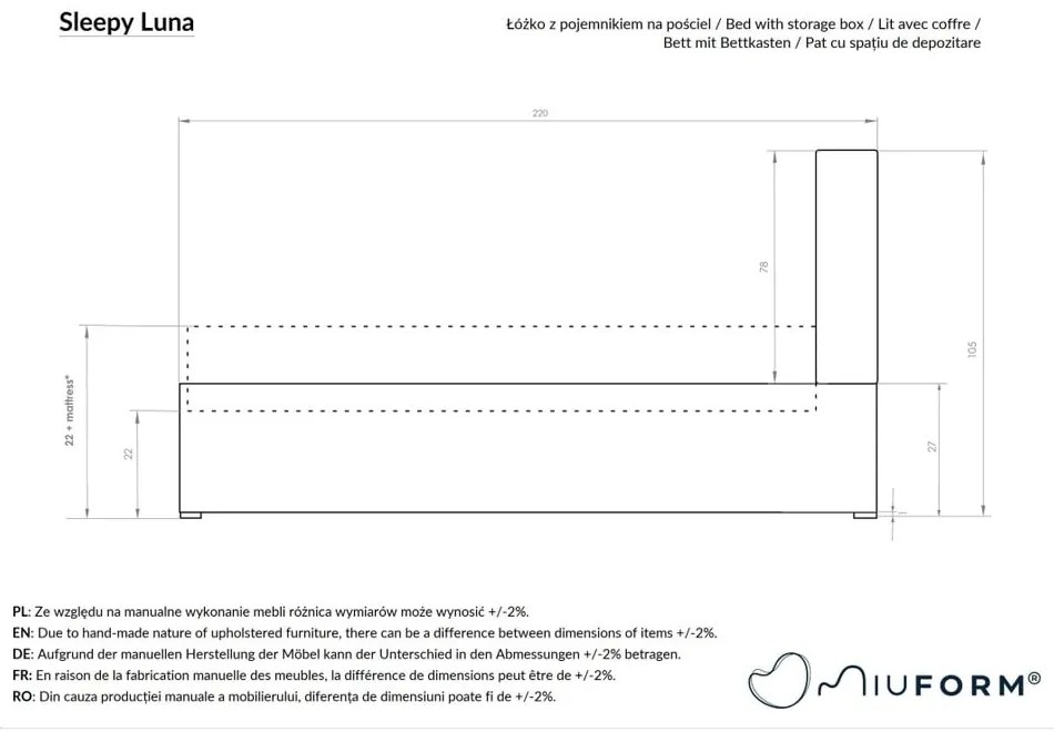 Szare tapicerowane łóżko jednoosobowe ze stelażem 90x200 cm Sleepy Luna – Miuform