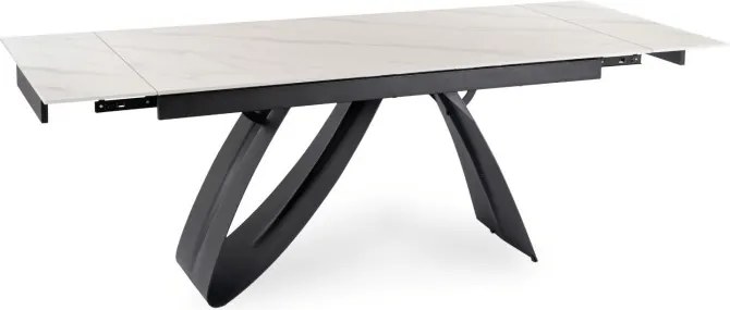 Stół Rozkładany Prostokątny DEVON 160-220 cm Ceramiczny Biały Marmur/Czarny Nowoczesny