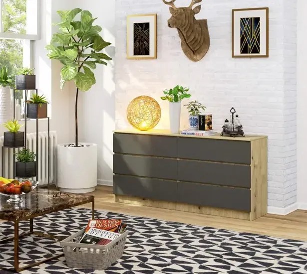 Młodzieżowa komoda z szufladami dąb artisan + grafit D8-B80