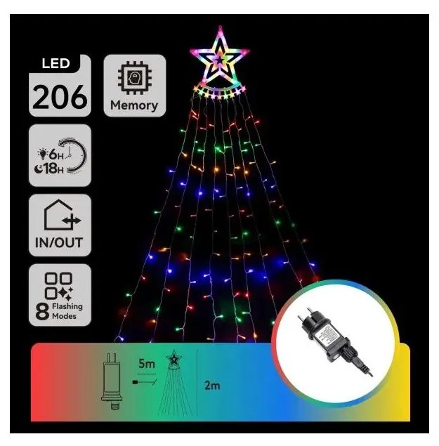 Aigostar - LED RGBY zewnętrzna dekoracja świąteczna 206xLED/6W/230V 2m IP44