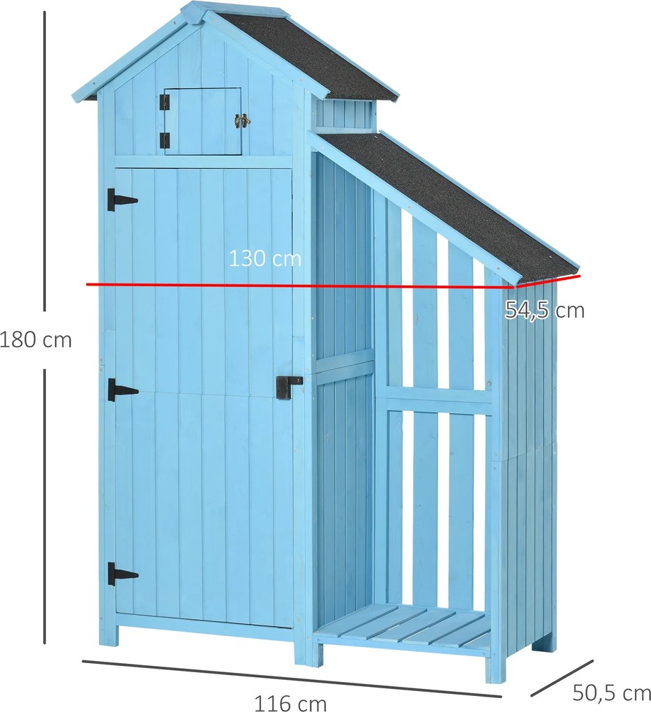 Przestronny Szop Ogrodowy Outsunny z Miejscem na Drewno i Półkami, Błękit Nieba