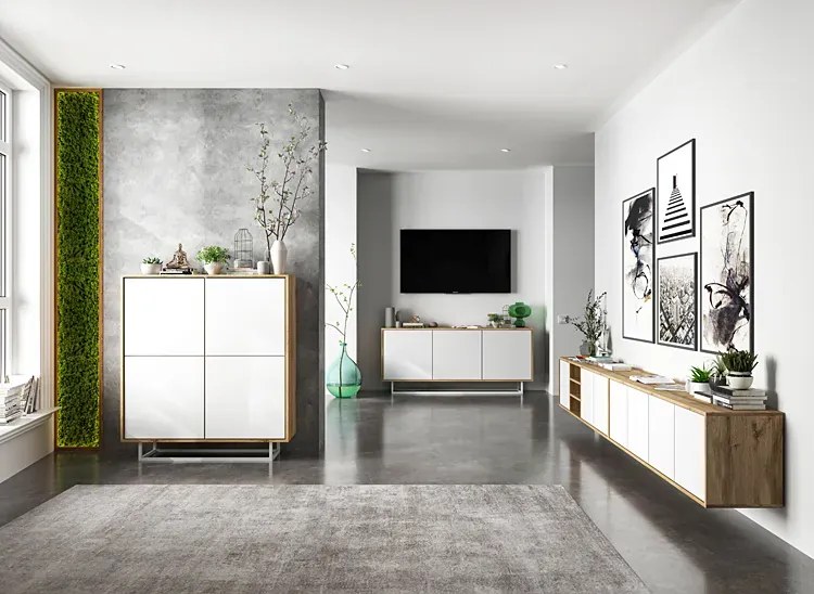 Komplet wiszących szafek rtv dąb wotan + biały M7-D92