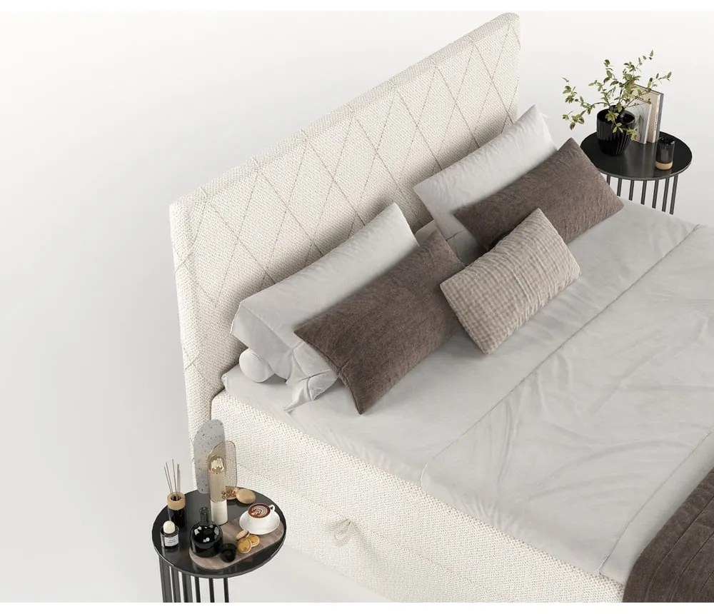 Kremowe łóżko boxspring ze schowkiem 160x200 cm Gwen – Maison de Rêve