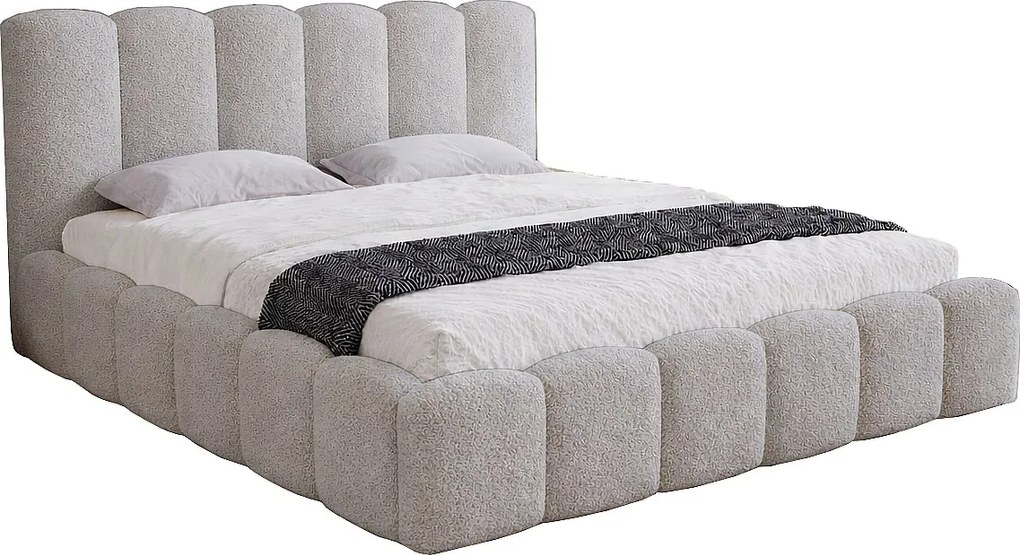 Łóżko dwuosobowe 140x200 Florent - łóżko z pojemnikiem i stelażem metalowym - boucle, jasny szary (Lambi 11)