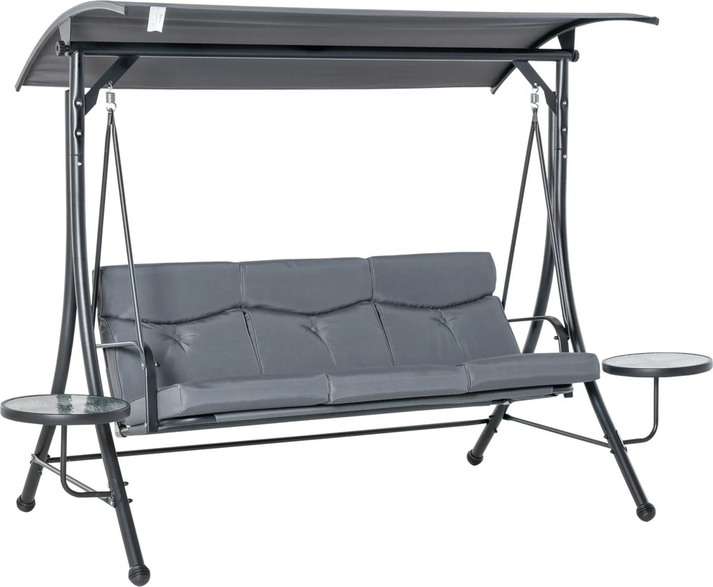 Outsunny: Elegancka Huśtawka Ogrodowa 3-osobowa z Daszkiem i Dodatkowymi Stoliczkami