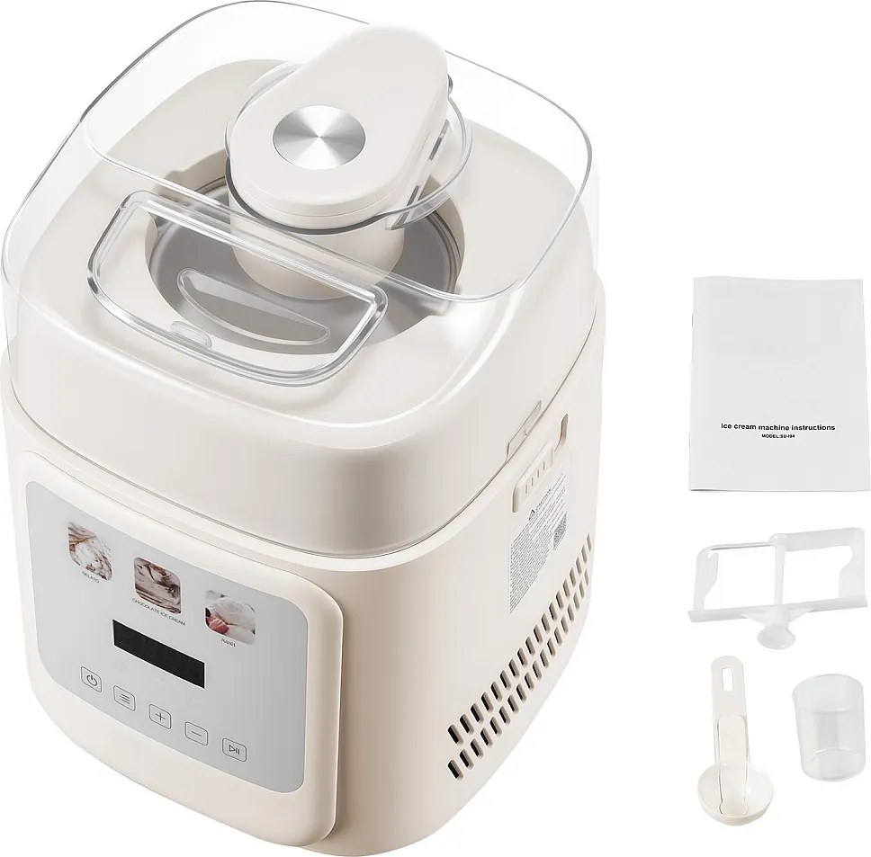 Lodziarka SucceBuy Automatyczna Pionowa, Turbina do Lodów Sorbetów Mrożonego Jogurtu z Wbudowaną Sprężarką, Elektryczna Maszyna do Lodów bez Wstępnego Mrożenia