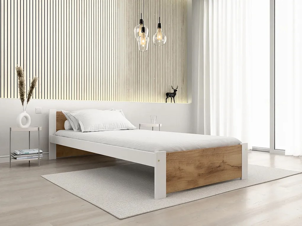 Łóżko IKAROS 90 x 200 cm, dąb artisan/biały Stelaż: Ze stelażem listwowym rolowanym elastycznym, Materac: Materac Sommera