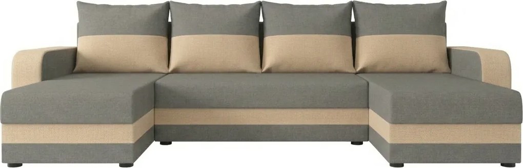 Rozkładana sofa narożna w kształcie U VALERIO 305x140 cm, jasnoszara/beżowa