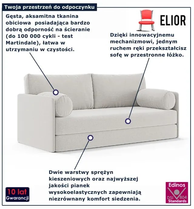 Gładka sofa rozkładana z poduszkami - 32 kolory A1-T64