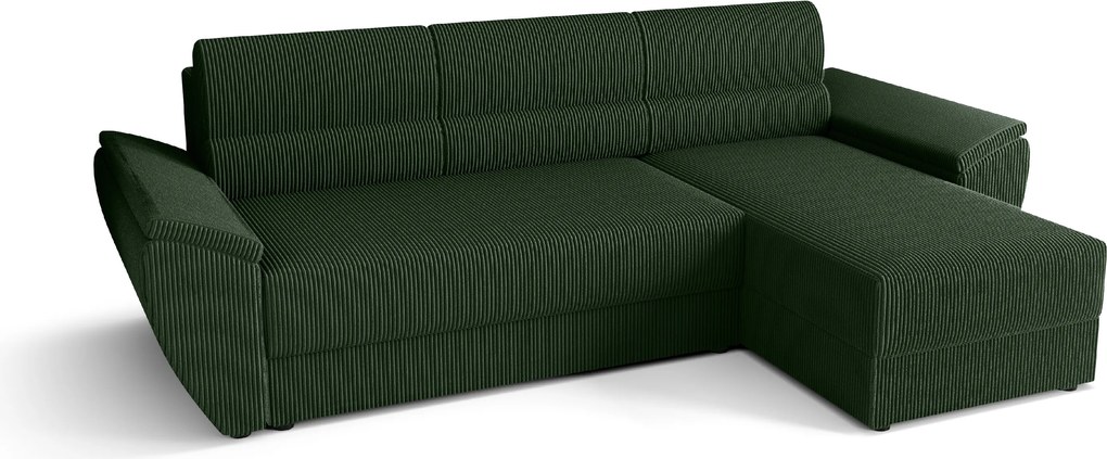 Rozkładana narożna sofa TAVERO 251x140 cm, ciemnozielona, uniwersalna