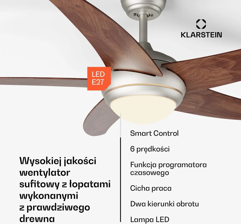 Klarstein Bolero Smart 132cm 35W wentylator sufitowy orzech włoski