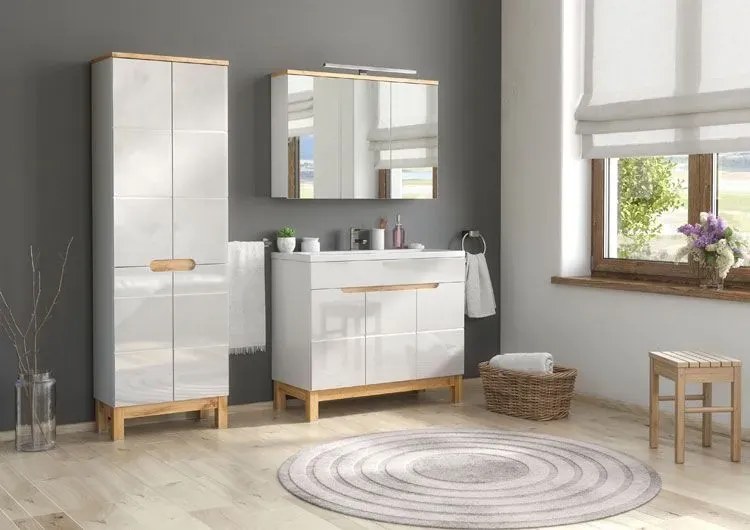 Szafka łazienkowa z umywalką Dixi 6S 100 cm - Biały połysk