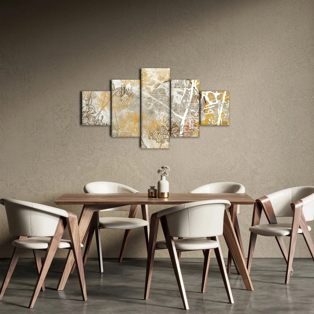 Obraz - Ściana w stylu vintage z kwiatami (125x70 cm)