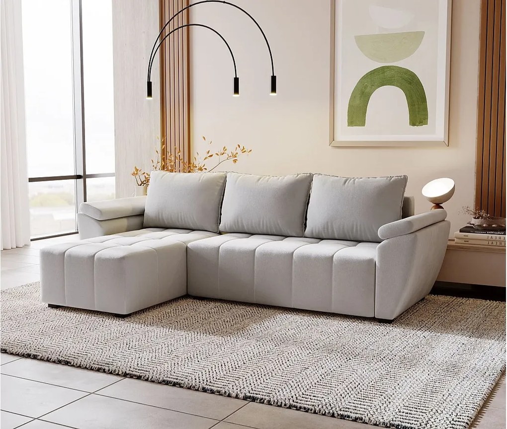 BEDANTE narożnik ZEUS L Monolith 84 lewy szary z funkcją spania sofa w kształcie litery L z pojemnikiem na pościel kanapa do salonu sofa rozkładana