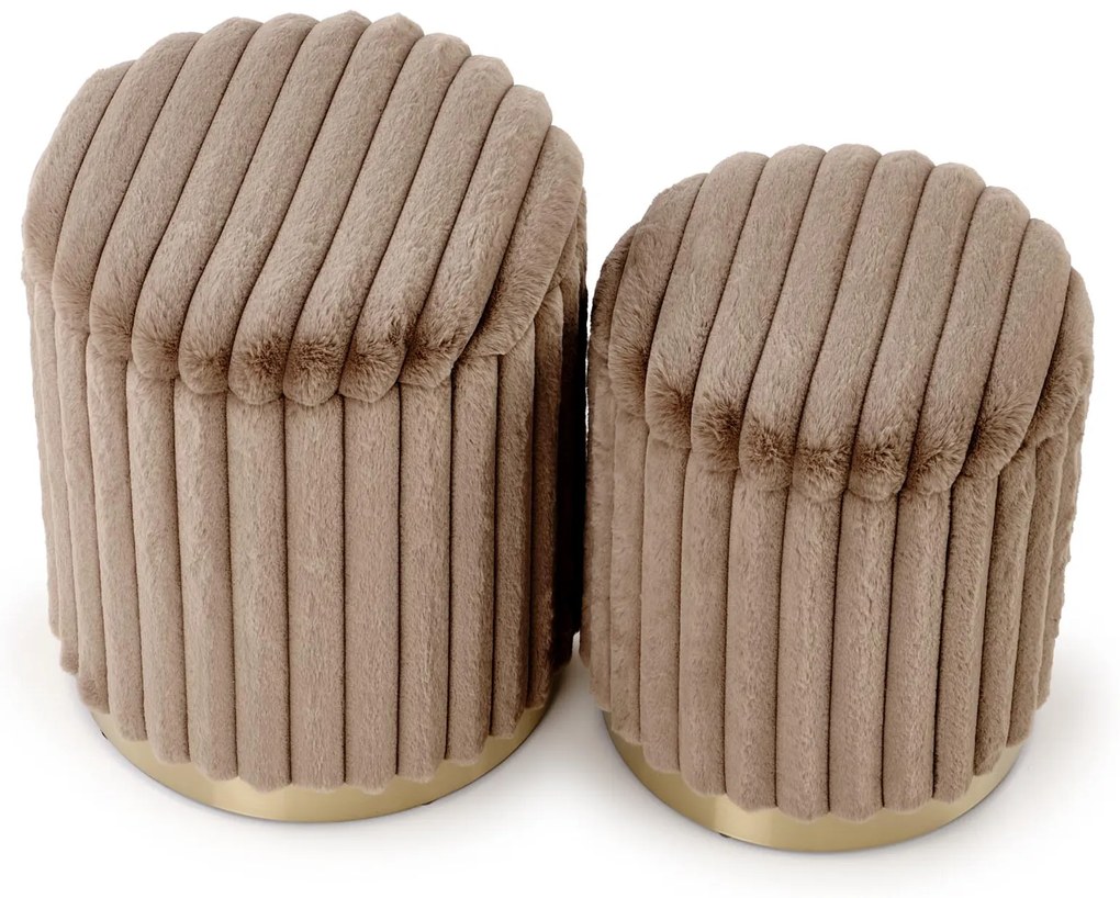 Pufy, zestaw 2 sztuk capuccino/złote FIDO ze schowkiem, plusz