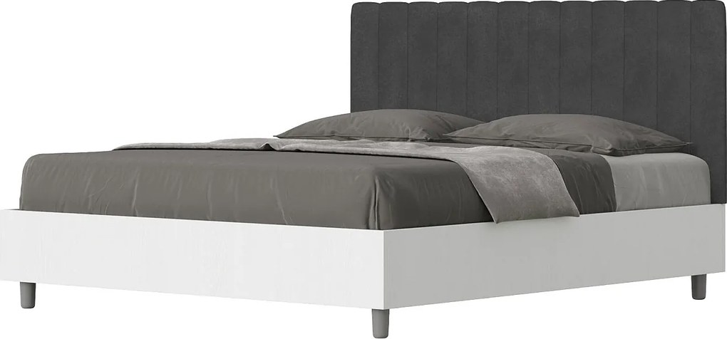 Łóżko bez stelaża 160x190 konstrukcja Frassino biała zagłówek microfibra Szary Kaia
