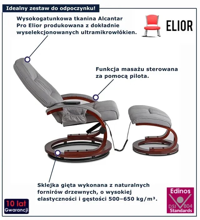 Szary fotel masujący z podnóżkiem  W1-R40