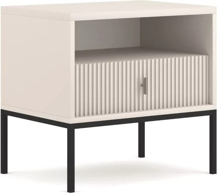 Szafka nocna Aurea w stylu nowoczesnym – ryflowany front, złote uchwyty, elegancka forma